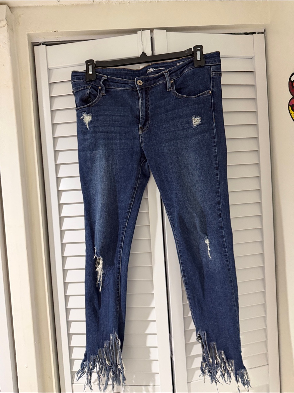 Dark Blue Distressed Fringe Hem Women's Jeans
